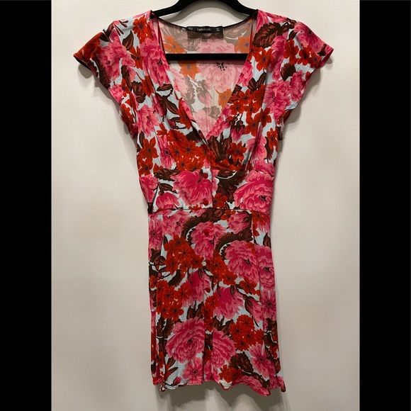 Zara Pink Blue Front Button Floral Mini Dress - Picture 5 of 7